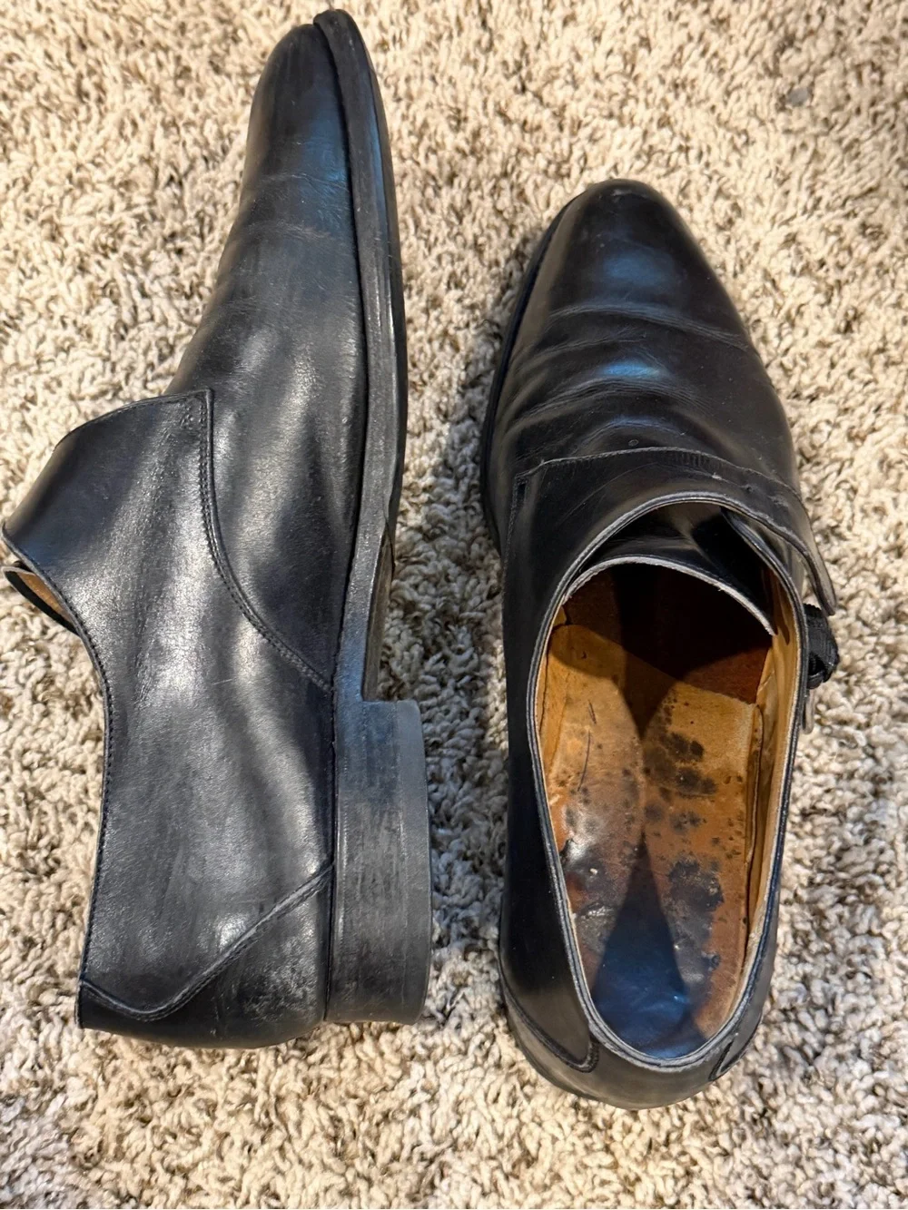 Men's Black Leather Single Monk Strap Derby Shoes